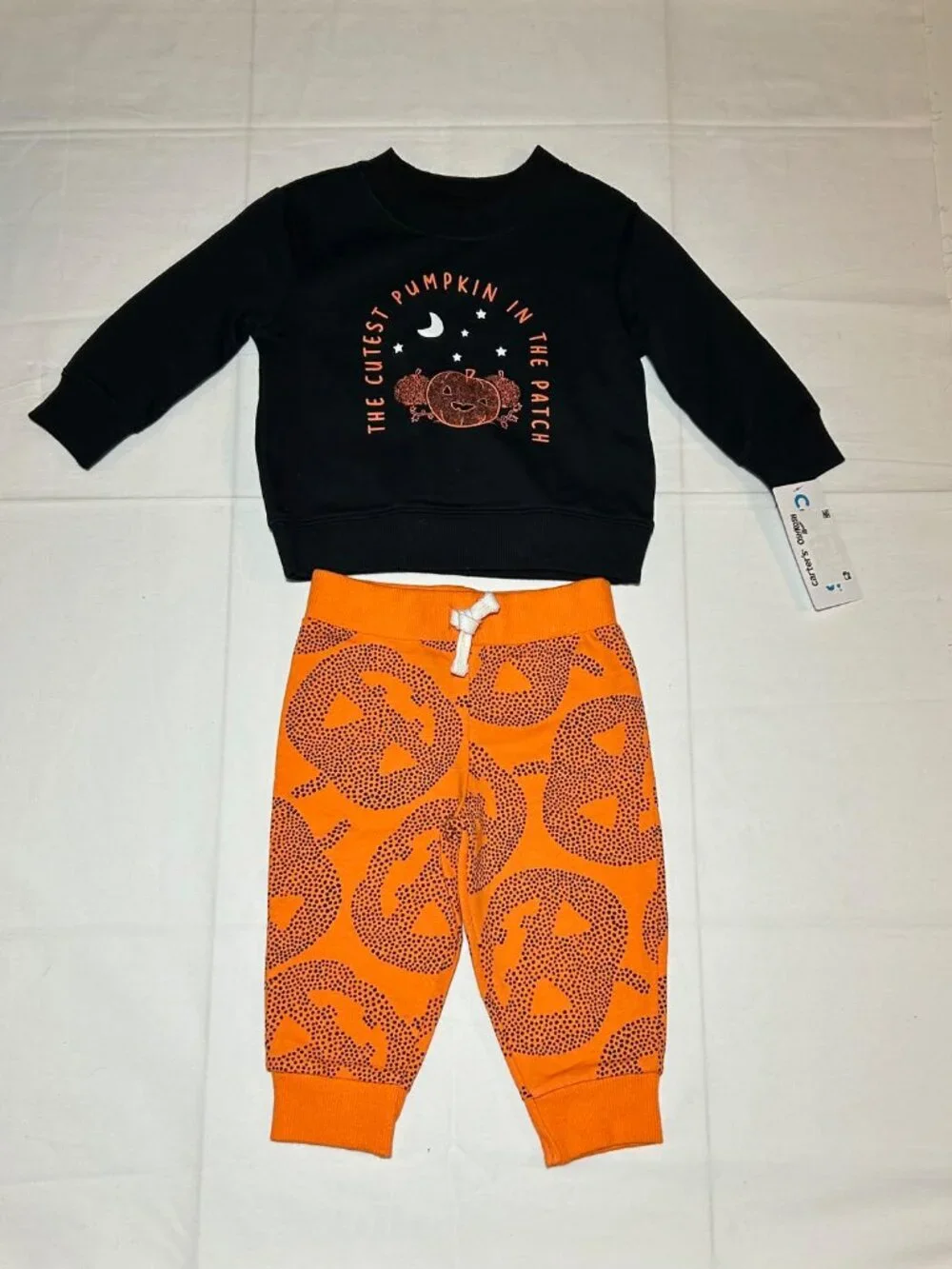 Carter's Unisex 6 Months Cutest Pumpkin Black Sweatshirt Pumpkin Pants NWT
